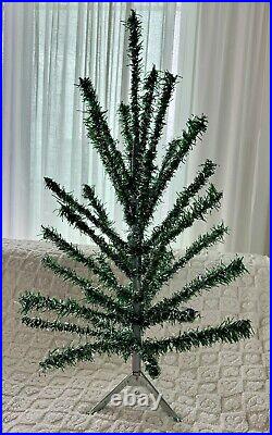 Vintage Tinsel Christmas Tree Aluminum Stand 4' MCM 1950s Green + Silver Kitsch