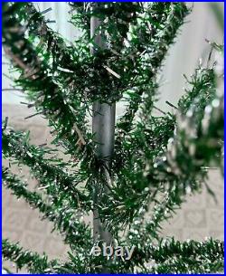 Vintage Tinsel Christmas Tree Aluminum Stand 4' MCM 1950s Green + Silver Kitsch