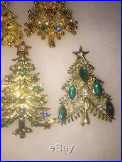 Vintage To Now Christmas Tree Brooch Pin Lot Of 11 AAI Tancer