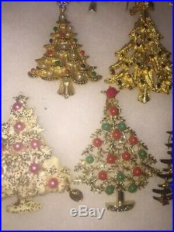 Vintage To Now Christmas Tree Brooch Pin Lot Of 11 AAI Tancer