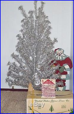 Vintage US Silver Reynolds Aluminum Pom Pom 7 1/2 Ft Christmas Tree 116 Branch