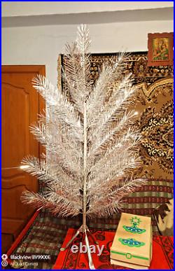 Vintage USSR CHRISTMAS TREE. Aluminum color 4Ft very rare box! New