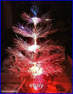 Vintage USSR Pom Pom christmas tree built-in backlight! Aluminum color. 2.3Ft