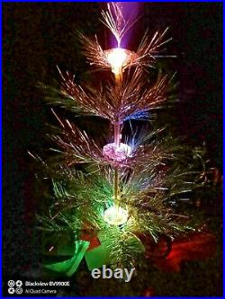 Vintage USSR Pom Pom christmas tree built-in backlight! Aluminum color. 2.3Ft