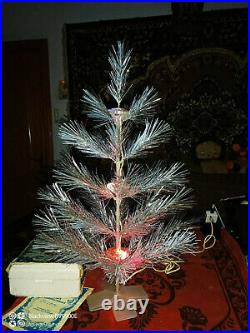 Vintage USSR Pom Pom christmas tree built-in backlight! Aluminum color. 2.3Ft