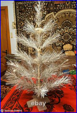 Vintage USSR Pom Pom christmas tree built-in backlight! Aluminum color. 2.3Ft