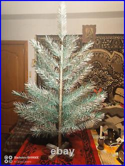 Vintage USSR artificial CHRISTMAS TREE Green and aluminum color! 4.3ft Box 80s