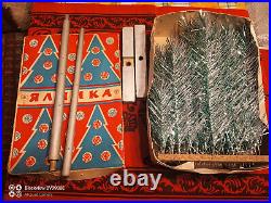 Vintage USSR artificial CHRISTMAS TREE Green and aluminum color! 4.3ft Box 80s