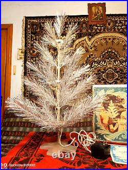 Vintage USSR christmas tree built-in backlight! Aluminum color. 2.3Ft New rare