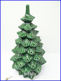 Vintage Used Old Ceramic Green Large Decorative Light Up 21 Christmas Tree