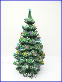 Vintage Used Old Ceramic Green Large Decorative Light Up 21 Christmas Tree