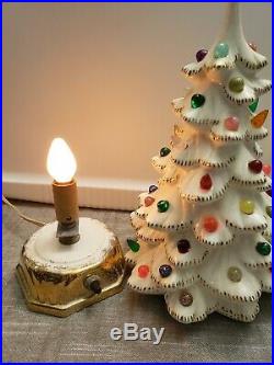 Vintage VTG Holland Mold Ceramic Christmas Tree Lighted Marble Rare Gold White