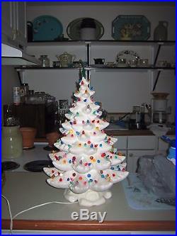 Vintage Very Large White Ceramic Christmas Tree With Music Box Moulded Base