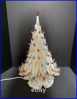 Vintage Volcano Lava Irredescent White and Gold Ceramic Christmas Tree With Base