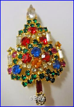 Vintage WARNER Rhinestone Christmas Candle Tree Figural Brooch Pin