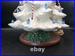 Vintage WHITE 15 Ceramic CHRISTMAS TREE blue lights Mid-Century Holly Base