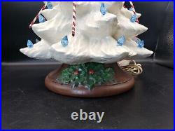 Vintage WHITE 15 Ceramic CHRISTMAS TREE blue lights Mid-Century Holly Base