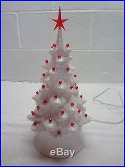 Vintage WHITE GLITTER CHRISTMAS TREE w RED 1956 MALLORY CERAMIC STUDIO JAMAR