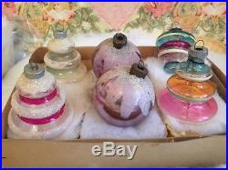 Vintage WW 11 Unsilvered Shiny Brite Antique Glass Xmas Tree Ornaments with Mica