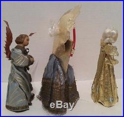 Vintage Wax Angel Christmas Tree Topper Ornaments German Gold Foil Dresses Wings