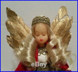 Vintage Wax Angel Christmas Tree Toppers German Red Dress Gold Feather Wings