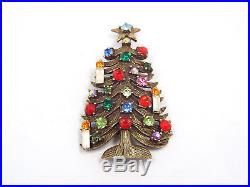 Vintage Weiss Rhinestone Christmas Tree 3 Candles & Star Brooch Pin