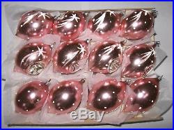 Vintage West Germany 12 Pink Mica Teardrop Indent Glass Christmas Tree Ornaments