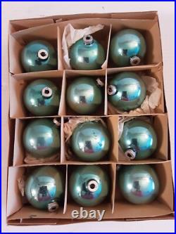 Vintage West Germany Glass Christmas Tree Ornaments Light Blue 48 Ornaments
