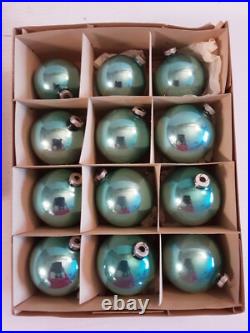 Vintage West Germany Glass Christmas Tree Ornaments Light Blue 48 Ornaments