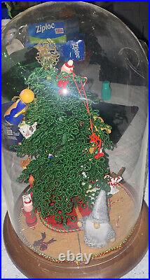 Vintage Westrim Beaded Christmas Tree GLASS DOME 14 Lights Work
