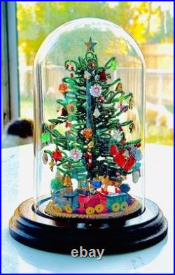 Vintage Westrim Beaded Christmas Tree Under Glass Dome Handmade 8T 5 W