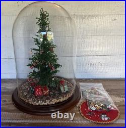 Vintage Westrim Beaded Lighted Mini Christmas Tree with Glass Dome & Lot Ornaments