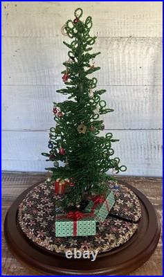 Vintage Westrim Beaded Lighted Mini Christmas Tree with Glass Dome & Lot Ornaments
