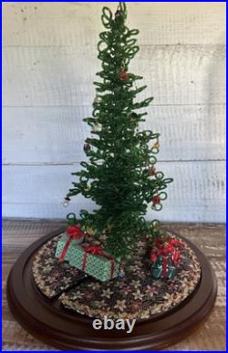 Vintage Westrim Beaded Lighted Mini Christmas Tree with Glass Dome & Lot Ornaments