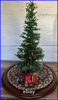 Vintage Westrim Beaded Lighted Mini Christmas Tree with Glass Dome & Lot Ornaments