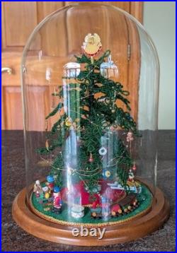 Vintage Westrim Beaded Mini Christmas Tree 10 with Ornaments in Glass Dome 12