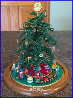 Vintage Westrim Beaded Mini Christmas Tree 10 with Ornaments in Glass Dome 12