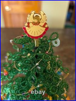 Vintage Westrim Beaded Mini Christmas Tree 10 with Ornaments in Glass Dome 12