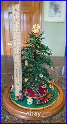 Vintage Westrim Beaded Mini Christmas Tree 10 with Ornaments in Glass Dome 12