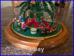 Vintage Westrim Beaded Mini Christmas Tree 10 with Ornaments in Glass Dome 12