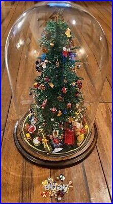 Vintage Westrim Glass Beaded Mini Christmas Tree Under Dome With Wood Base