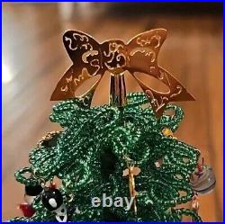 Vintage Westrim Glass Beaded Mini Christmas Tree Under Dome With Wood Base
