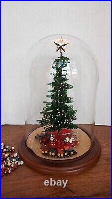 Vintage Westrim Seed Glass Beaded Christmas Tree WithGlass Dome Cloche