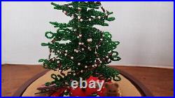 Vintage Westrim Seed Glass Beaded Christmas Tree WithGlass Dome Cloche