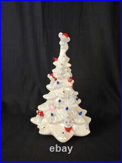 Vintage White 15 Ceramic Christmas Tree with Mice Needs Lamp & Lights