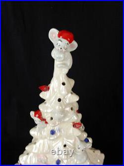 Vintage White 15 Ceramic Christmas Tree with Mice Needs Lamp & Lights