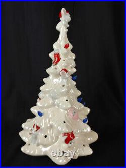 Vintage White 15 Ceramic Christmas Tree with Mice Needs Lamp & Lights