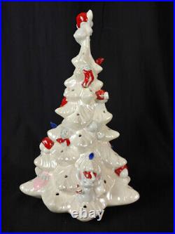 Vintage White 15 Ceramic Christmas Tree with Mice Needs Lamp & Lights