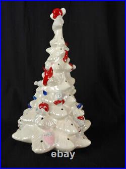 Vintage White 15 Ceramic Christmas Tree with Mice Needs Lamp & Lights