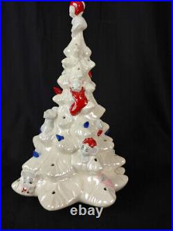 Vintage White 15 Ceramic Christmas Tree with Mice Needs Lamp & Lights